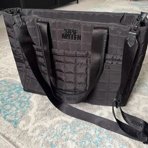 Steve Madden Tote Bag Black Quilted Lightweight Large Travel Carry On Handbag